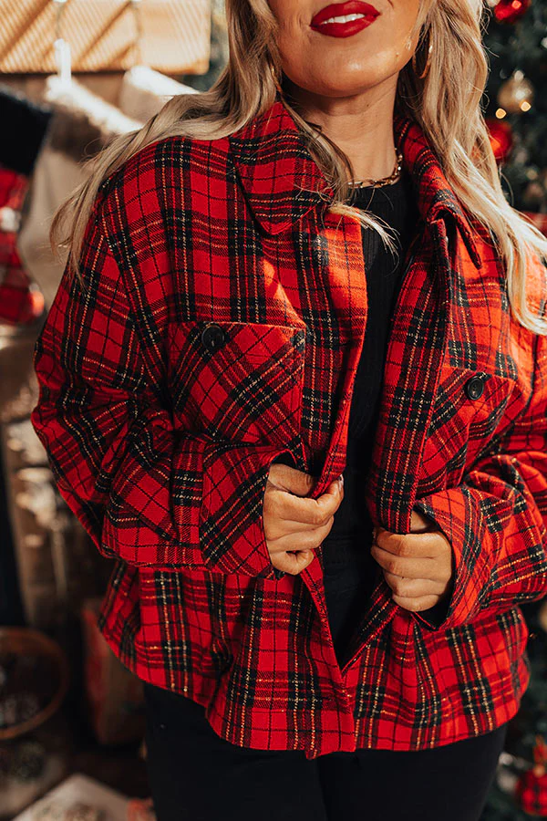 Evergreen State Of Mind Plaid Jacket In Red Curves - Image 3