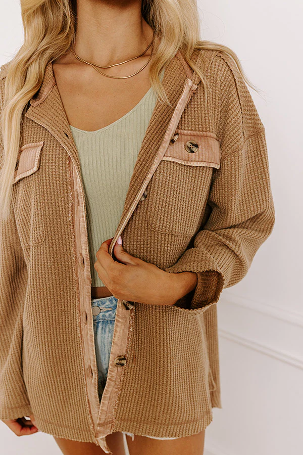 Exceptionally Chic Waffle Knit Light Weight Jacket In Khaki - Image 4
