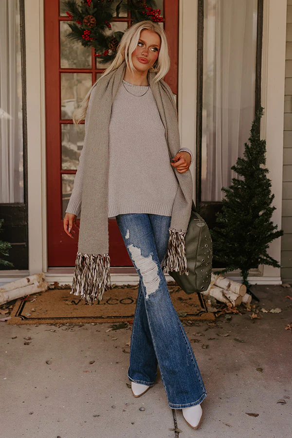Fall Gratitude Chenille Knit Sweater In Grey - Image 2