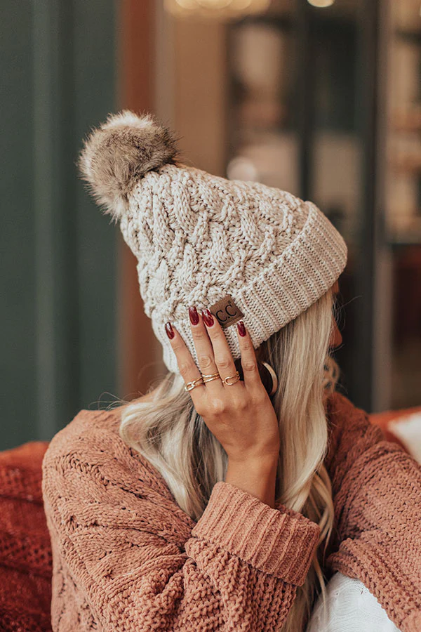 Fall Hike Faux Fur Pom Beanie in Birch - Image 2
