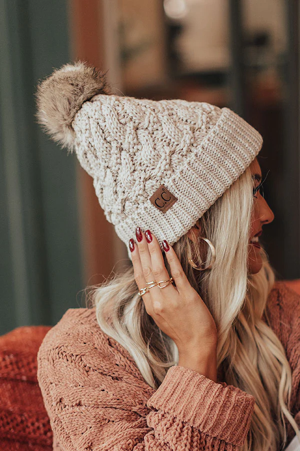 Fall Hike Faux Fur Pom Beanie in Birch - Image 4
