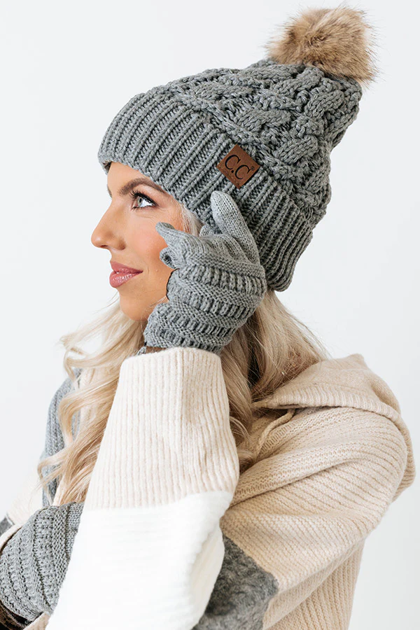 Fall Hike Faux Fur Pom Beanie in Dark Grey - Image 3