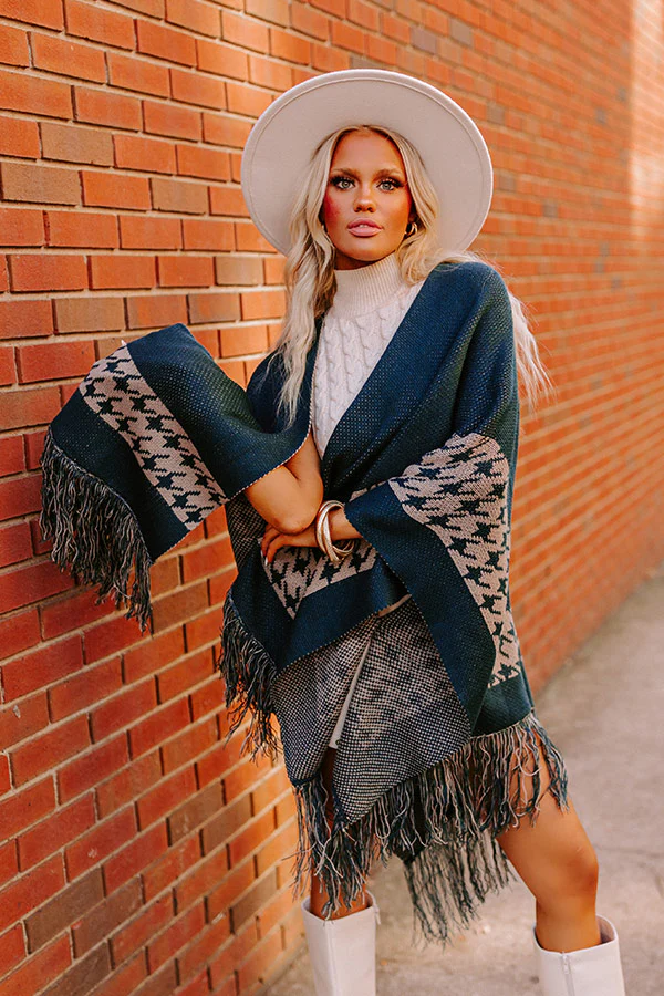 Fall Kinda Girl Poncho In Hunter Green - Image 3