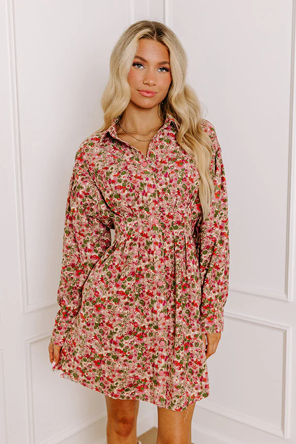 Fall Sunset Corduroy Mini Dress in Blush - Image 4