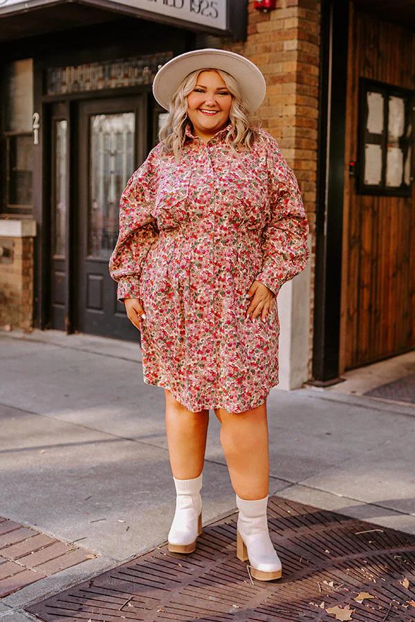 Fall Sunset Corduroy Mini Dress in Blush Curves - Image 2