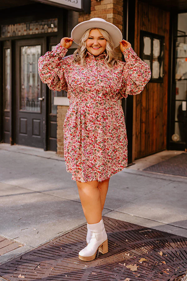 Fall Sunset Corduroy Mini Dress in Blush Curves - Image 3