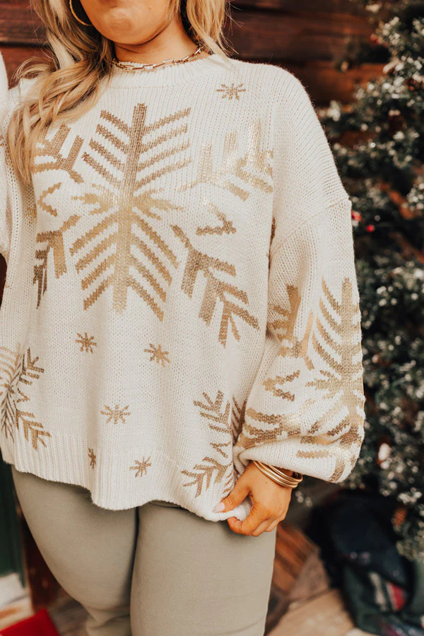 Falling Snowflakes Sweater In Cream Curves - Image 6