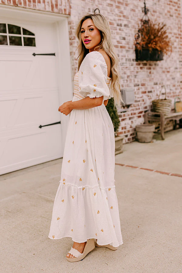 Farmers Market Stroll Smocked Maxi in White - Image 2