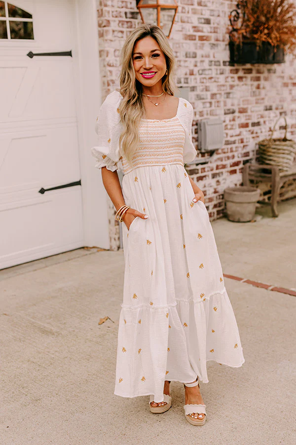 Farmers Market Stroll Smocked Maxi in White - Image 6