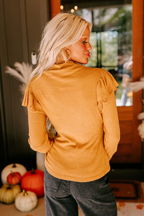 Fashionably Late Ruffle Top in Camel - Image 3