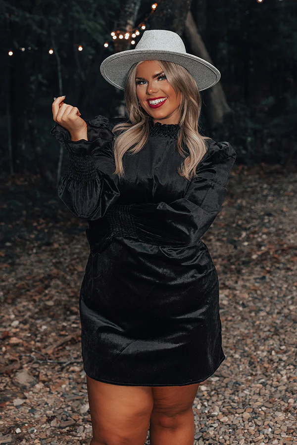 Fashionably Late Velvet Mini Dress In Black Curves - Image 2