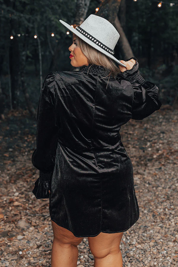 Fashionably Late Velvet Mini Dress In Black Curves - Image 3