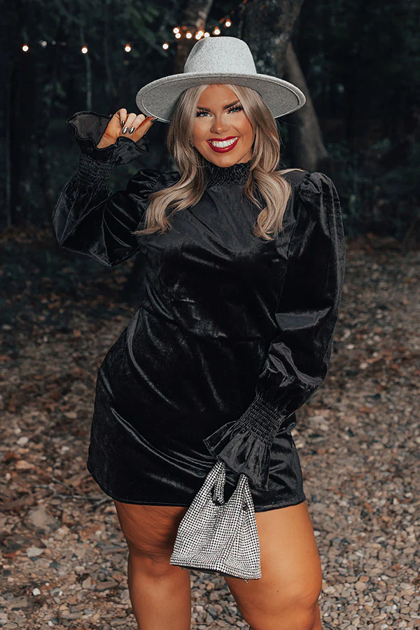 Fashionably Late Velvet Mini Dress In Black Curves - Image 4