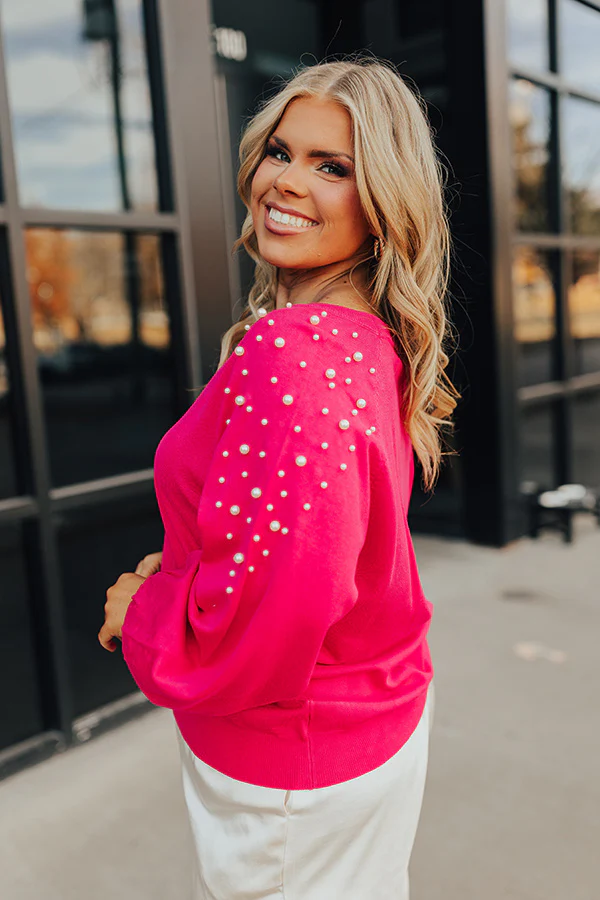 Feeling Spontaneous Embellished Sweater Top In Hot Pink Curves - Image 4
