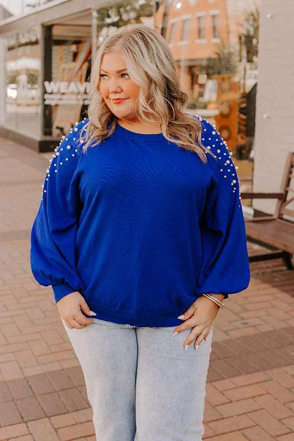 Feeling Spontaneous Embellished Sweater Top In Royal Blue Curves - Image 2