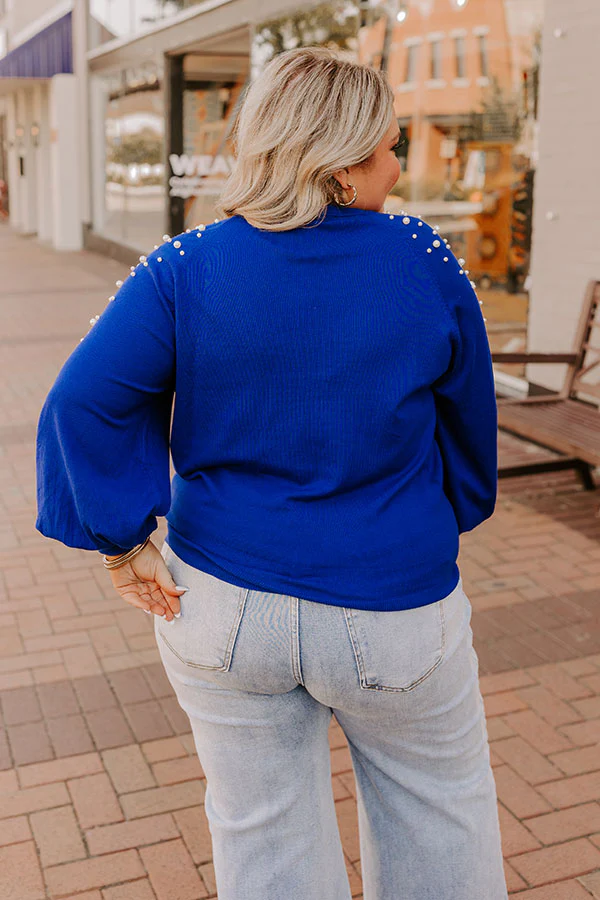 Feeling Spontaneous Embellished Sweater Top In Royal Blue Curves - Image 4