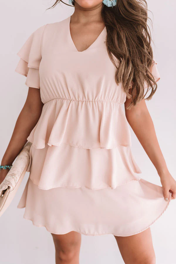 First Flight To London Tier Dress In Iced Latte - Image 5