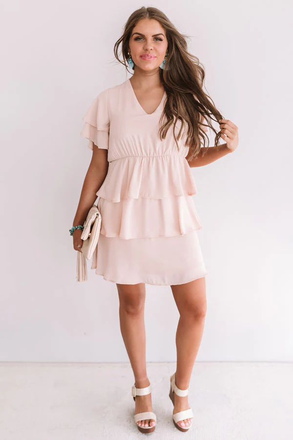 First Flight To London Tier Dress In Iced Latte - Image 6