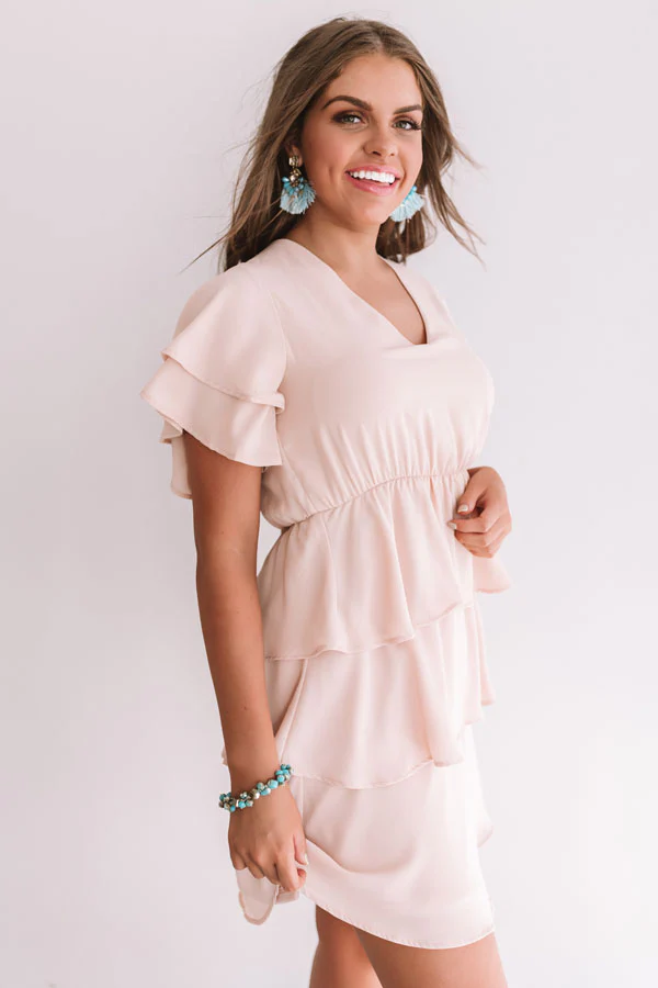First Flight To London Tier Dress In Iced Latte - Image 7
