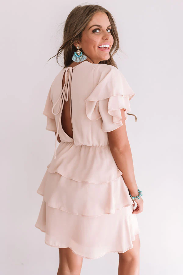 First Flight To London Tier Dress In Iced Latte - Image 8