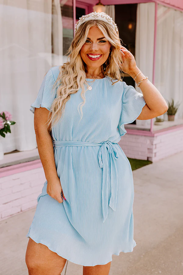 Flight Miles Pleated Dress In Sky Blue Curves - Image 2