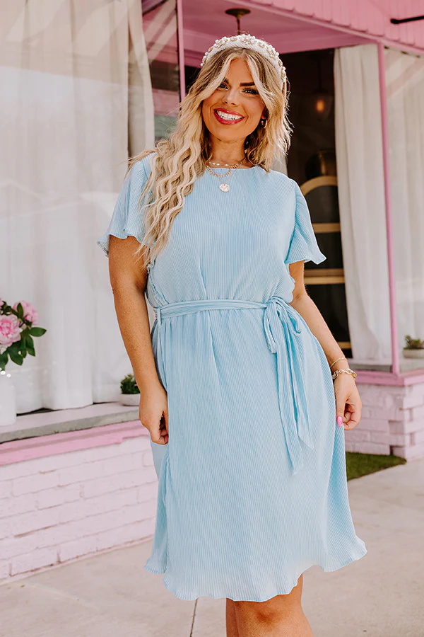 Flight Miles Pleated Dress In Sky Blue Curves - Image 6