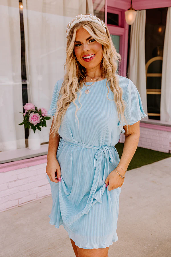 Flight Miles Pleated Dress In Sky Blue Curves - Image 7
