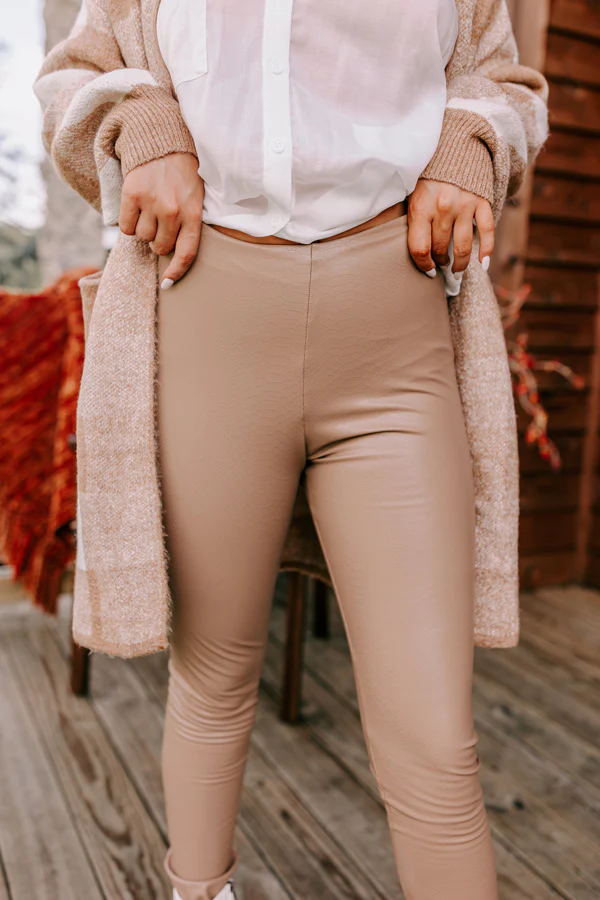 Flirty Allure High Waist Faux Leather Legging In Taupe - Image 3