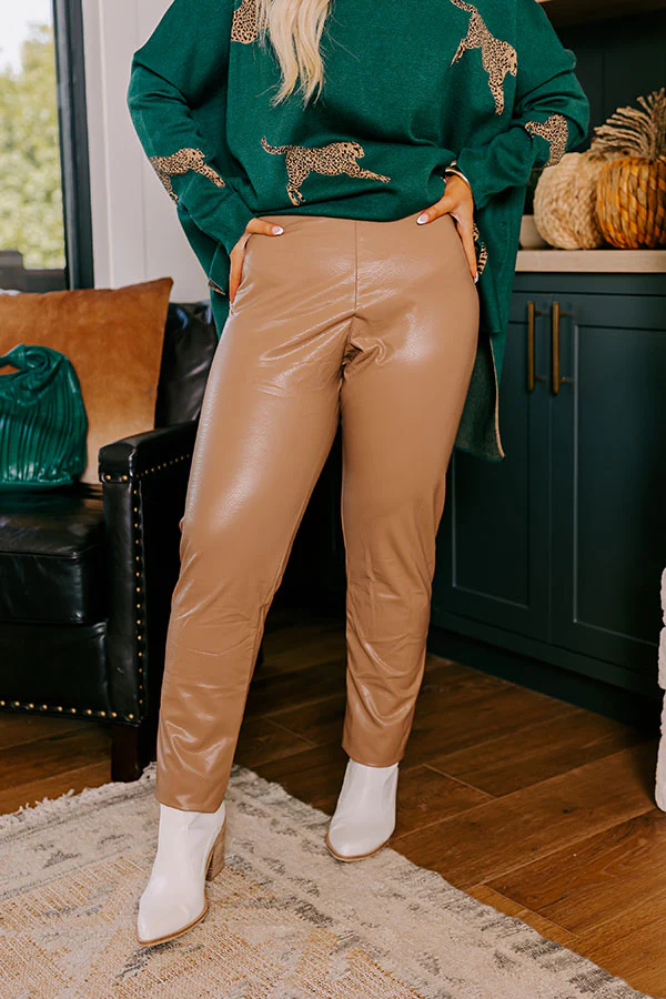 Flirty Allure High Waist Faux Leather Legging in Warm Taupe Curves - Image 2