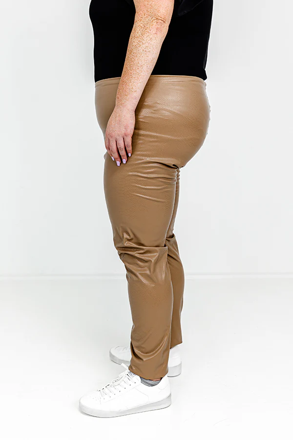 Flirty Allure High Waist Faux Leather Legging in Warm Taupe Curves - Image 5