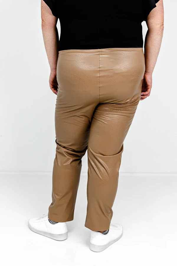 Flirty Allure High Waist Faux Leather Legging in Warm Taupe Curves - Image 6