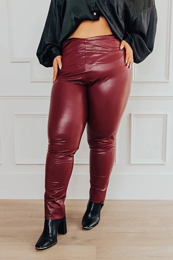 Flirty Allure High Waist Faux Leather Legging in Wine Curves - Image 2
