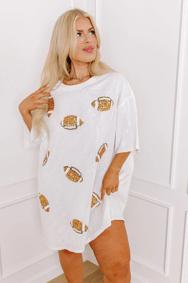 Football Season Sequin Mini Dress in White Curves - Image 2