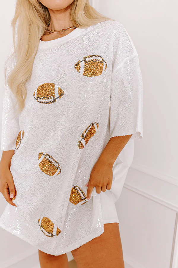 Football Season Sequin Mini Dress in White Curves - Image 3