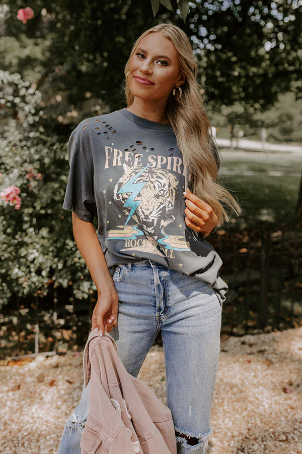 Free Spirit Tiger Oversized Distressed Tee In Slate - Image 13