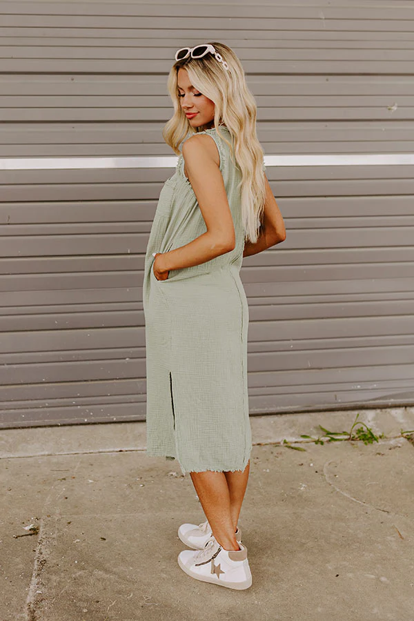 Free Spirited Frayed Midi in Sage - Image 5