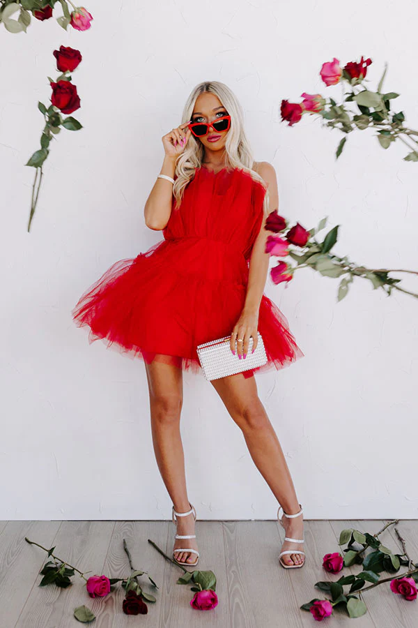 Frill Deal Tulle Mini Dress In Red - Image 5