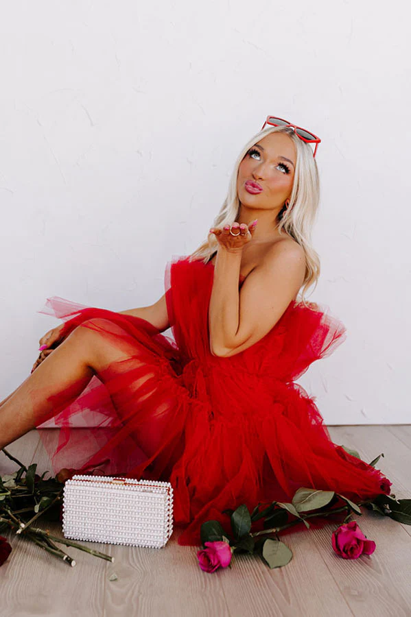 Frill Deal Tulle Mini Dress In Red - Image 7