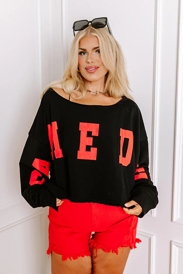 Game Day Crop Sweatshirt in Black/Red Curves - Image 7