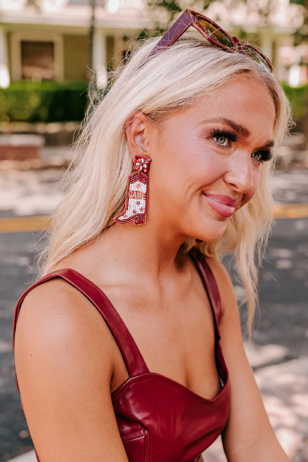 Game Day Down South Earrings In Maroon - Image 2
