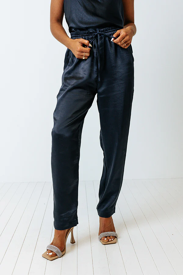 Go To Glam Satin Pants In Navy - Image 2