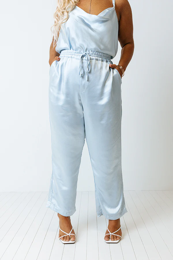 Go To Glam Satin Pants In Sky Blue Curves - Image 2