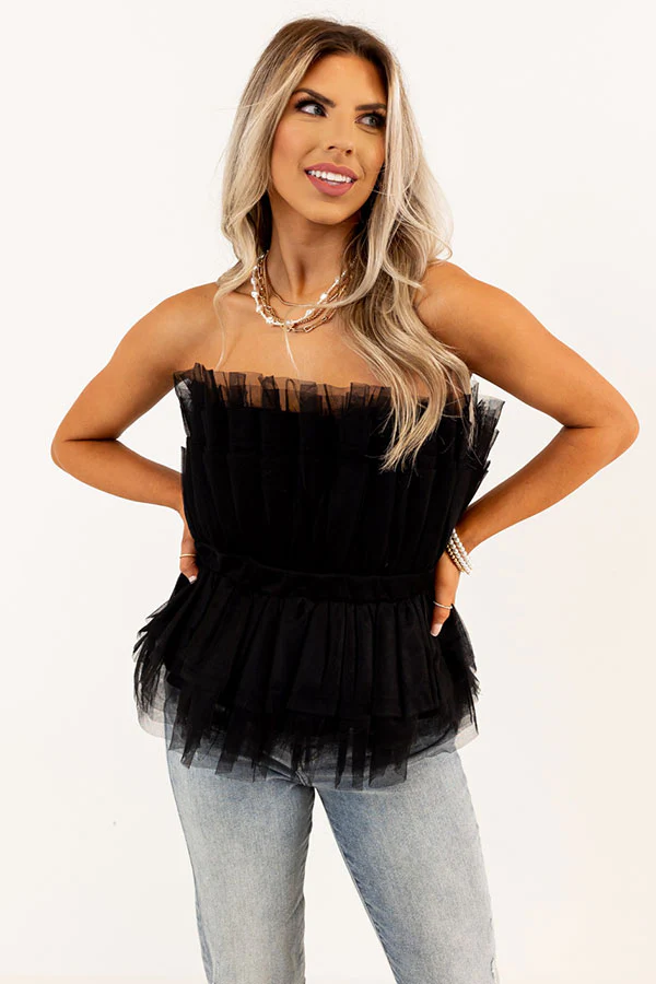 Gorgeous And Glam Tulle Peplum Top in Black - Image 6