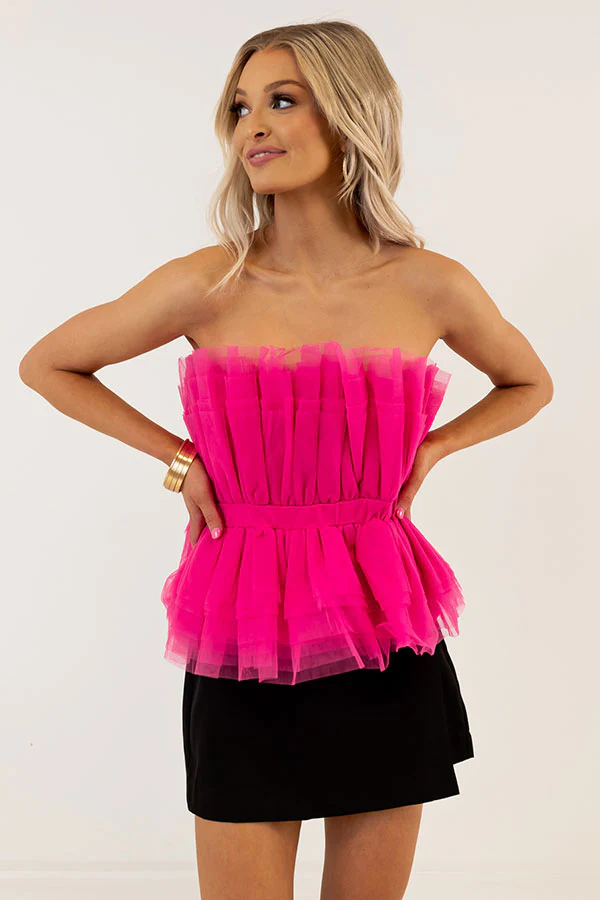 Gorgeous And Glam Tulle Peplum Top in Hot Pink - Image 7