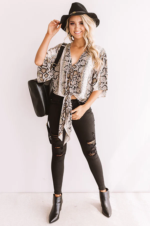 Gorgeous Grand Entrance Snake Print Tie Top - Image 4