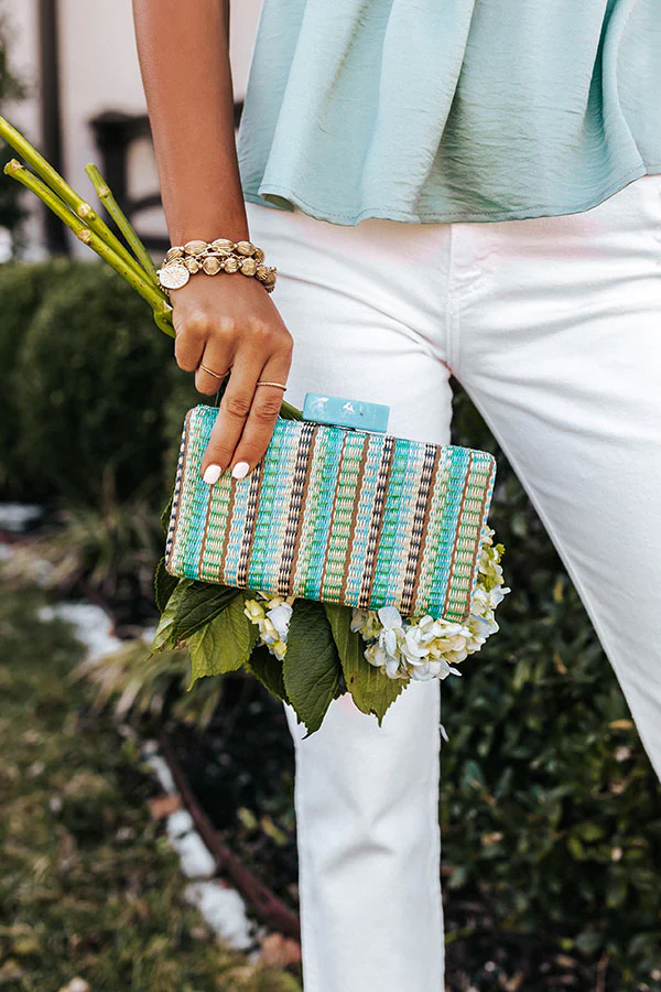Hammock Swings Woven Clutch In Blue - Image 4