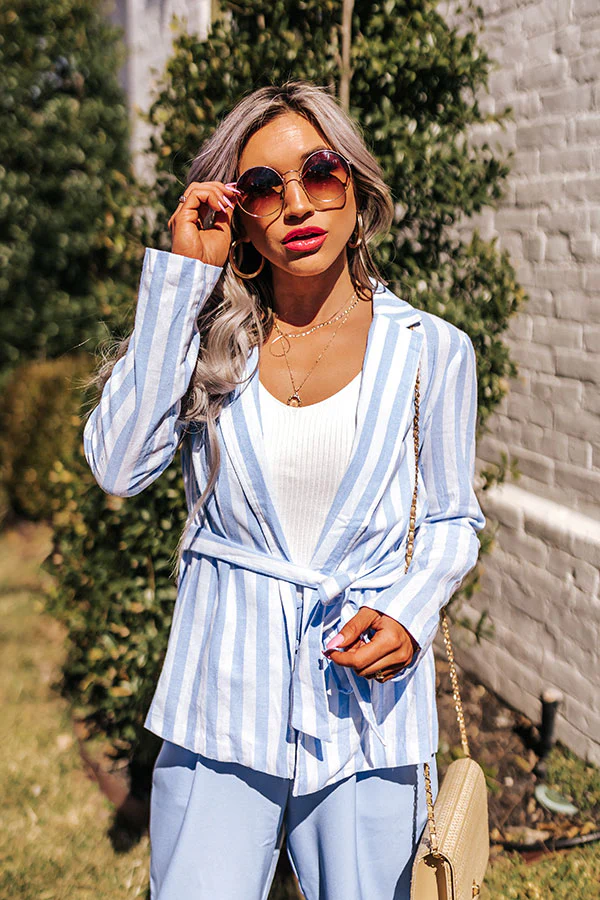 Hamptons Forever Stripe Blazer In Sky Blue - Image 4