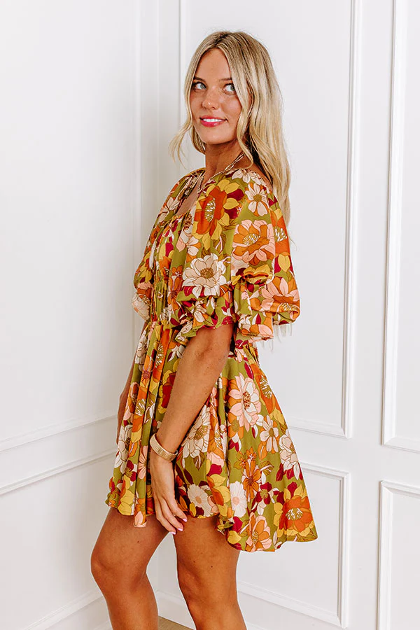 Happy Haven Floral Mini Dress in Olive - Image 3