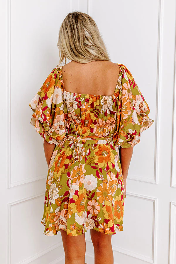 Happy Haven Floral Mini Dress in Olive - Image 4