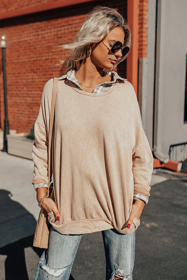 Happy Outlook Mineral Wash Sweatshirt In Iced Latte - Image 3